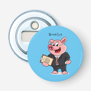 Funny pig in business suit cartoon bottle opener