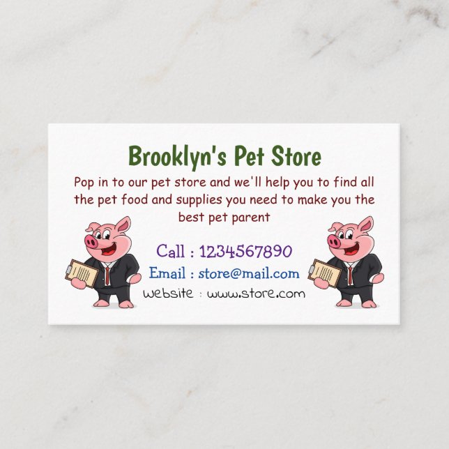 Funny pig in business suit cartoon  business card (Front)