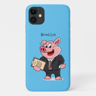 Funny pig in business suit cartoon iPhone 11 case