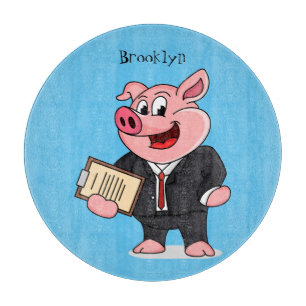 Funny pig in business suit cartoon  cutting board