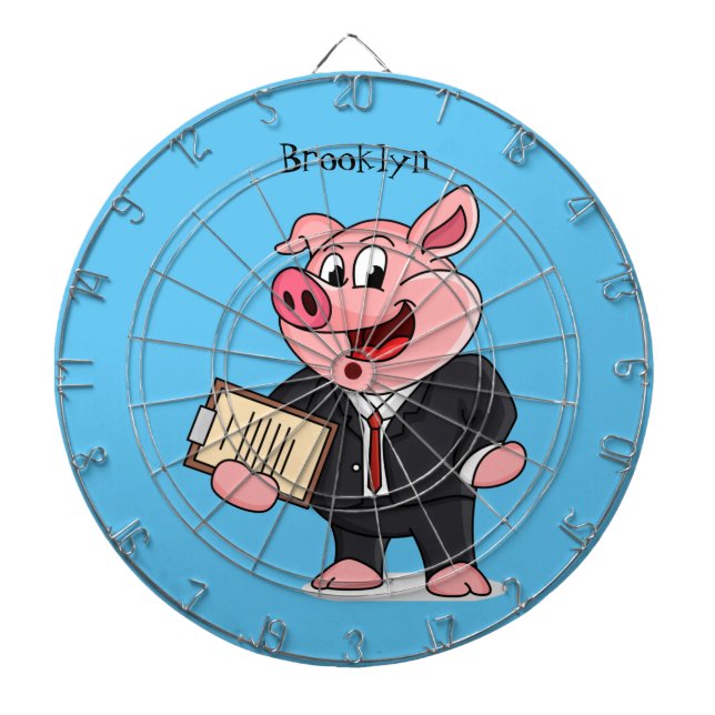 Funny pig in business suit cartoon dartboard (Front)