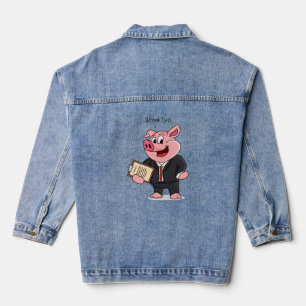 Funny pig in business suit cartoon denim jacket