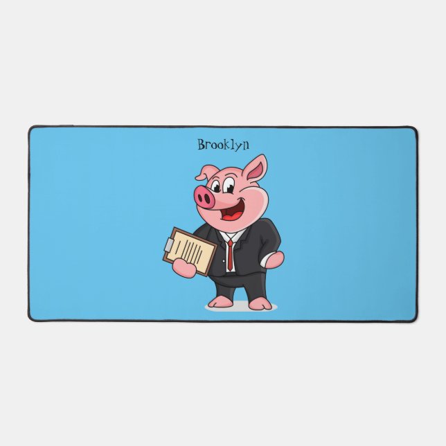 Funny pig in business suit cartoon  desk mat (Front)