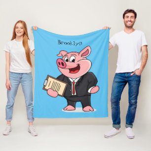 Funny pig in business suit cartoon fleece blanket