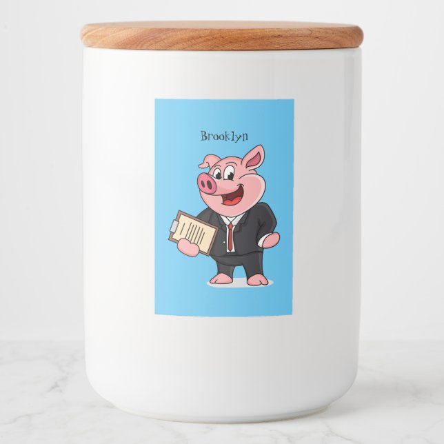 Funny pig in business suit cartoon food label (Front)