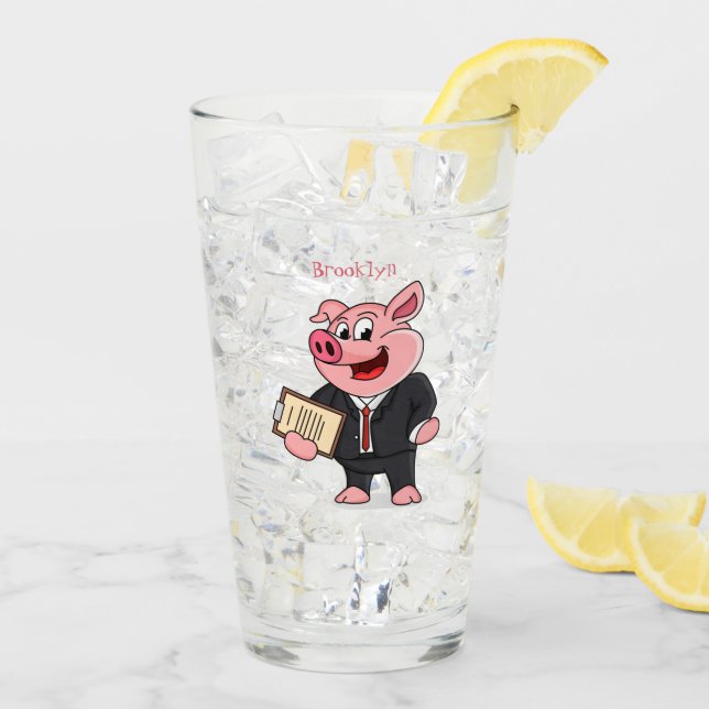 Funny pig in business suit cartoon glass (Back Ice)