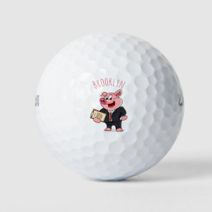 Funny pig in business suit cartoon golf balls