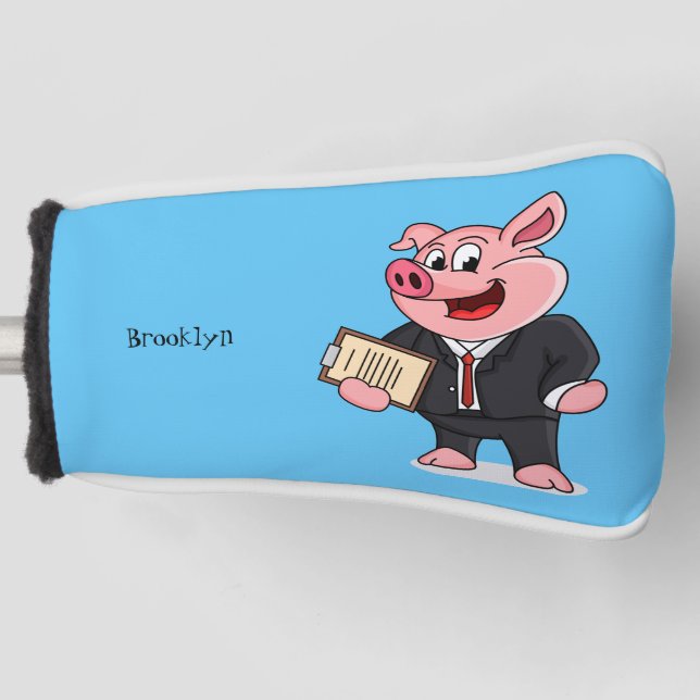 Funny pig in business suit cartoon  golf head cover (Front)