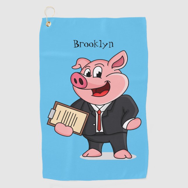 Funny pig in business suit cartoon golf towel (Front)