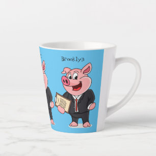 Funny pig in business suit cartoon latte mug