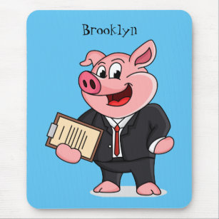 Funny pig in business suit cartoon mouse mat
