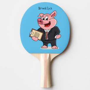 Funny pig in business suit cartoon ping pong paddle
