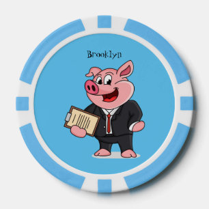 Funny pig in business suit cartoon poker chips