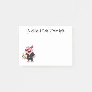Funny pig in business suit cartoon post-it notes