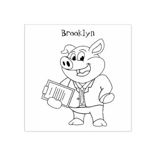 Funny pig in business suit cartoon rubber stamp