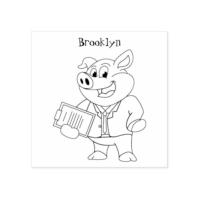 Funny pig in business suit cartoon  rubber stamp (Imprint)