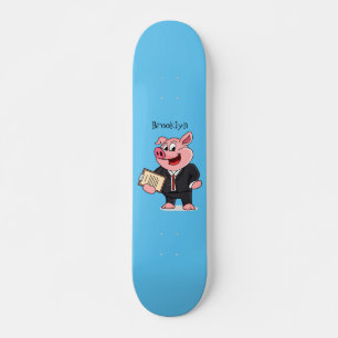 Funny pig in business suit cartoon skateboard