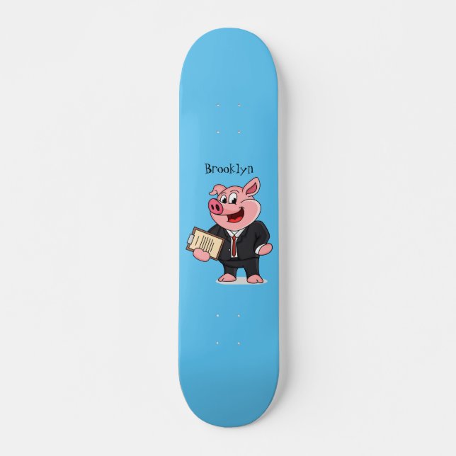 Funny pig in business suit cartoon skateboard (Front)