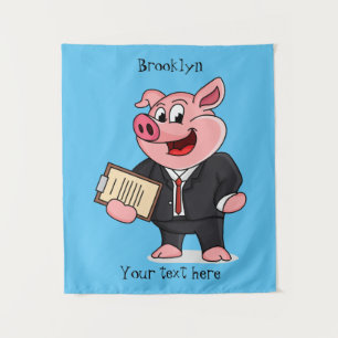 Funny pig in business suit cartoon tapestry