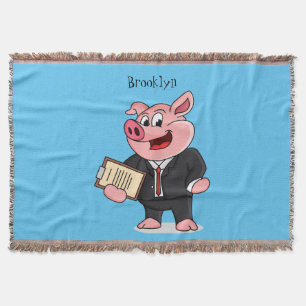 Funny pig in business suit cartoon throw blanket