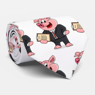 Funny pig in business suit cartoon tie