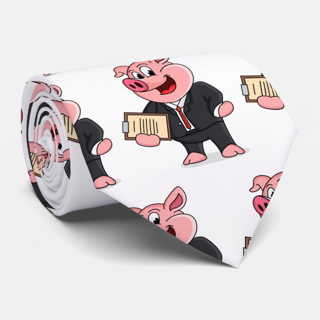 Funny pig in business suit cartoon tie (Rolled)