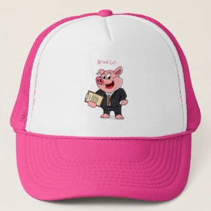 Funny pig in business suit cartoon  trucker hat