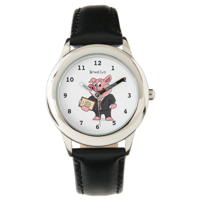 Funny pig in business suit cartoon  watch (Front)