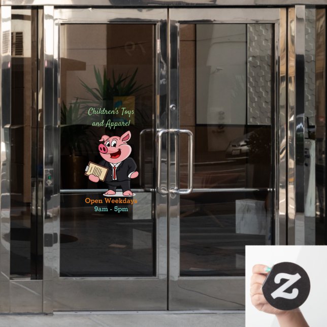 Funny pig in business suit cartoon  window cling (Office Door)