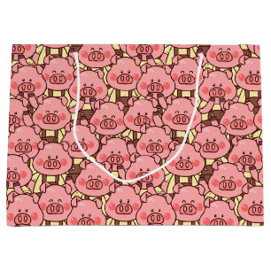 Funny Pig in Overalls Large Gift Bag