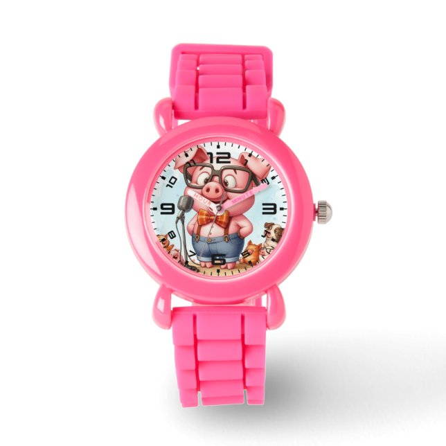 Funny Pig Kids Pink Watch (Front)