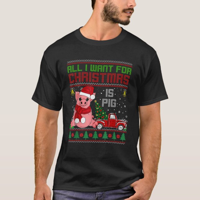 Funny Pig lovers Cute Pig Santa Hat Ugly Christmas T-Shirt (Front)