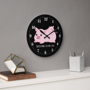 funny pig lovers sty add text large clock