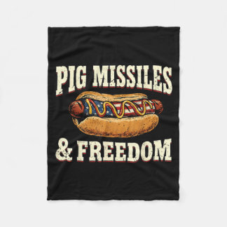 Funny Pig Missiles And Freedom 4th Of July Fleece Blanket
