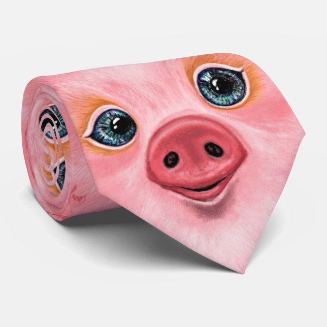 Funny Pig Neck Tie - Smile (Rolled)