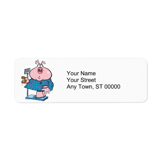 funny pig on a diet eating a doughnut on a scale return address label