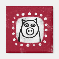 Funny Pig On Red Refrigerator Magnet