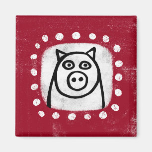 Funny Pig On Red Refrigerator Magnet