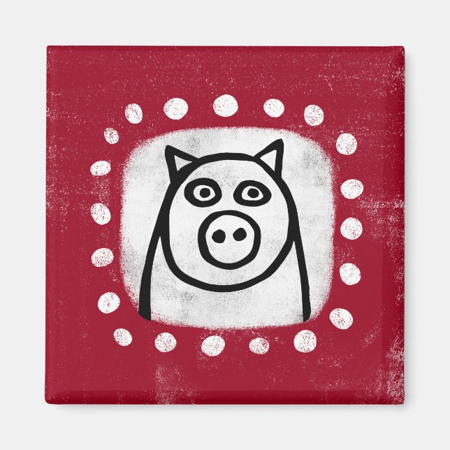 Funny Pig On Red Refrigerator Magnet (Front)