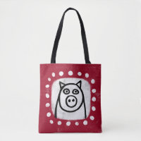 Funny Pig On Red Tote Bag