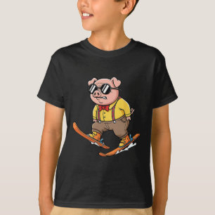 Funny Pig On Skis Alpine Snow Mountain Racer T-Shirt