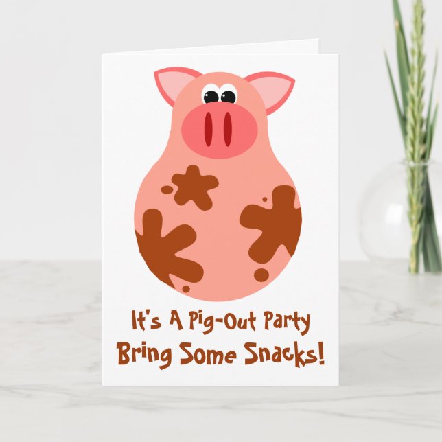 Funny Pig Out Friends Party Invitation Card (Front)