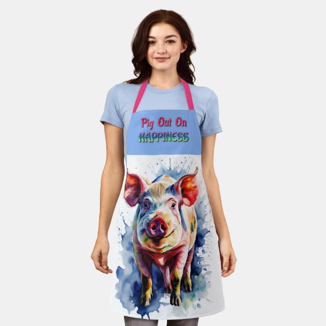 Funny Pig Out on Happiness Apron (Worn)