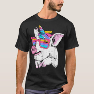 Funny Pig Piglet Unicorn Horn Glasses Cute Farm Ha T-Shirt