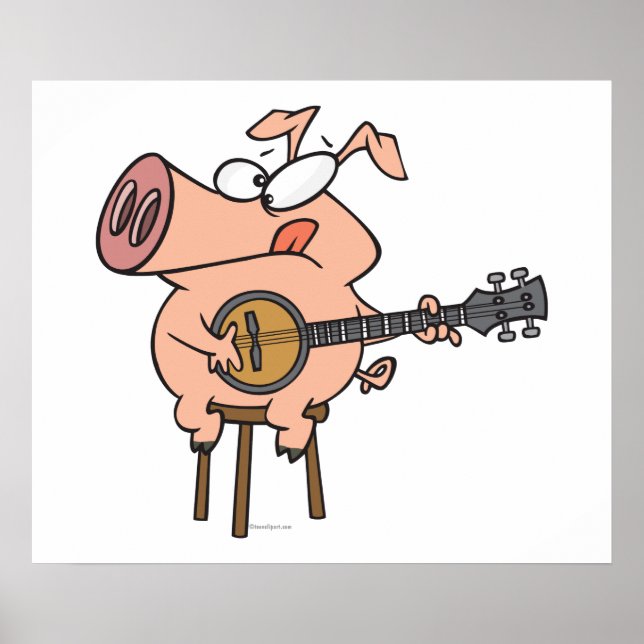 funny pig playing a banjo cartoon character poster (Front)