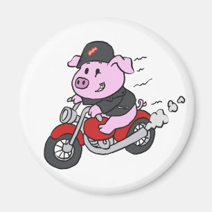 Funny pig riding motorcycle choose back colour magnet