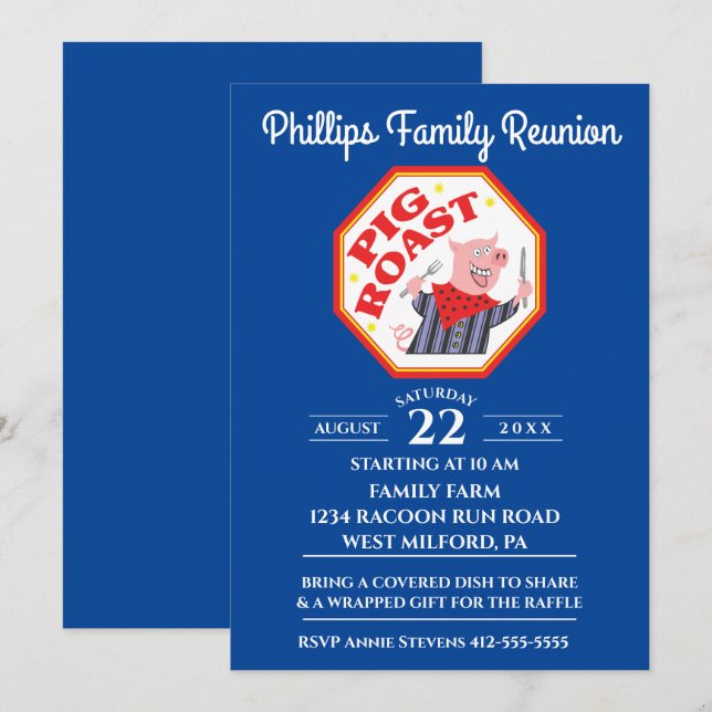 Funny Pig Roast Family Reunion Invitation (Front/Back)