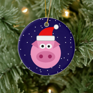 Funny pig Santa cartoon Christmas tree ornament