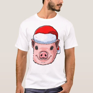 Funny Pig Santa Hat Piggy Christmas Gift For T-Shirt