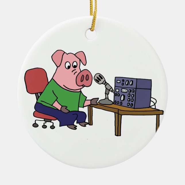 Funny Pig Using Ham Radio Ceramic Tree Decoration (Front)